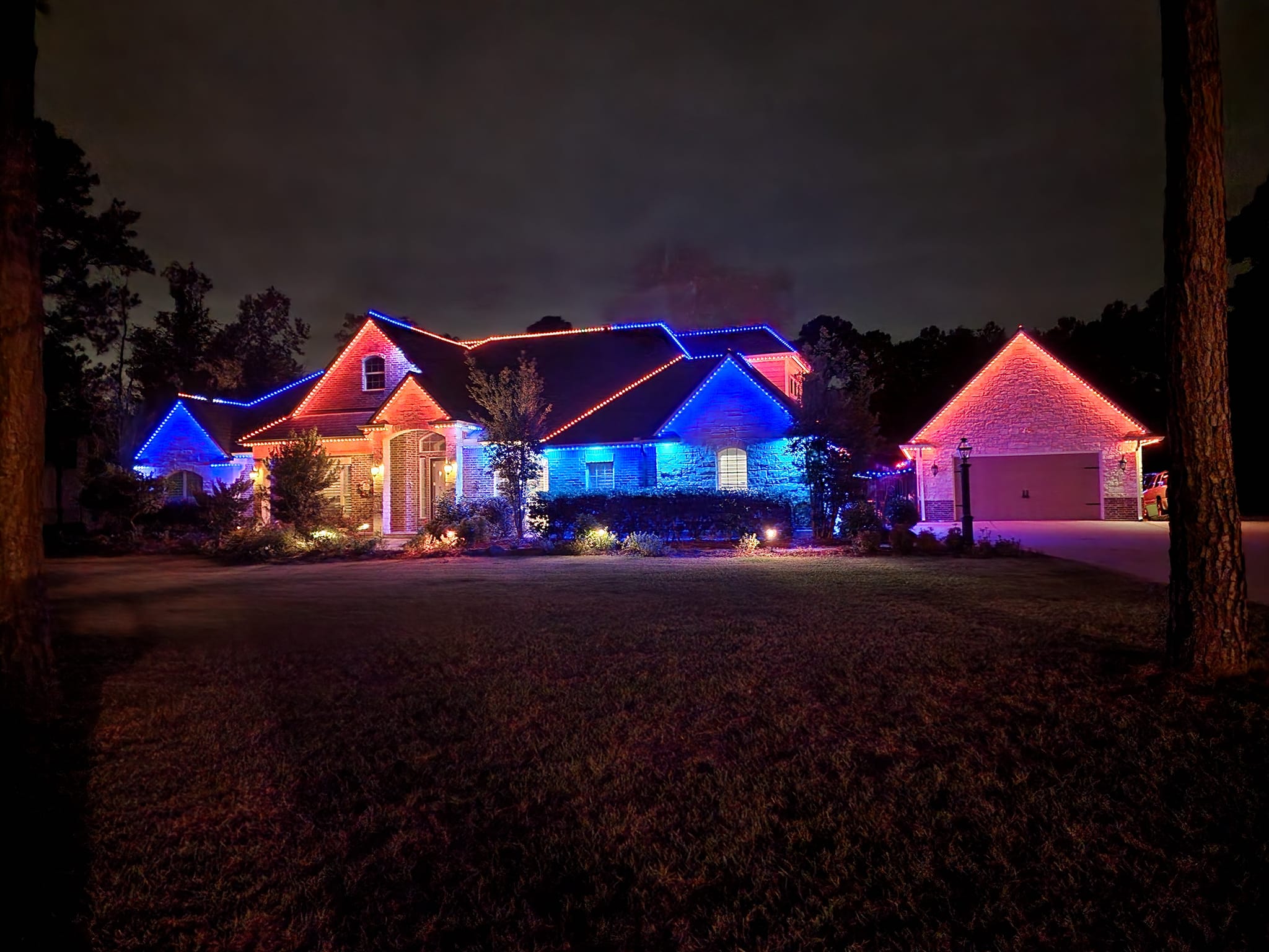 Colorful Trimlight display showing multiple colors